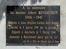 Placa en homenaje al doctor Bendrihem en Brégnier-Cordon.jpg