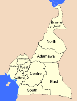 Cameroon is divided into 10 regions. Provinces of Cameroon EN.svg