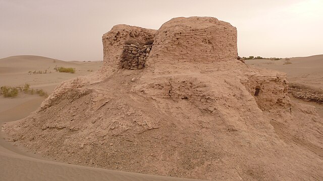 Ruins of the Rawak Stupa outside of Hotan, a Buddhist site dated from the late 3rd to 5th century AD.