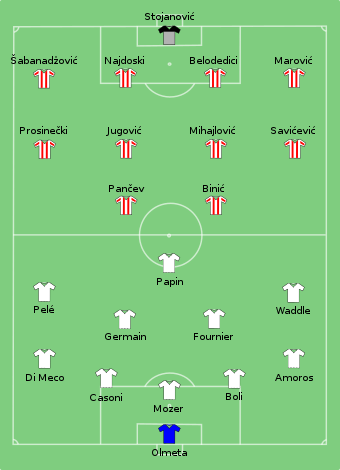 Team compositions in the UEFA Champions League final lost by Marseille against Red Star Belgrade in 1991.