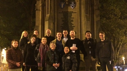 A group of Wycliffe Hall students at Martyrs' Memorial