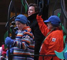 Astley performing the song during the 2008 Macy's Thanksgiving Day Parade Rick Astley Macy Parade cropped.jpg