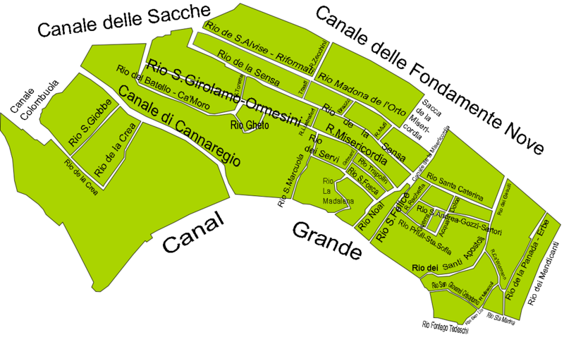 Plan des canaux du Cannaregio