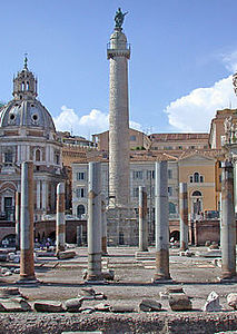 Trajan's Column behind remains of the Basilica Ulpia in Trajan's Forum