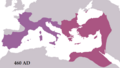 Granice Zapadnog i Istočnog Rimskog Carstva za vladanja Majorijana i Lea I.. Majorijan je vladao zapadnom polovicom od 457. do 461., a Leo istočnom od 457. do 474.