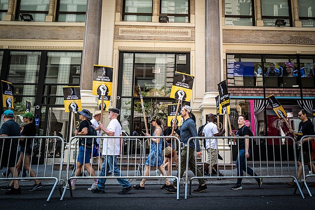 Picketers outside of the Warner Bros. offices in New York City during the 2023 SAG-AFTRA strike