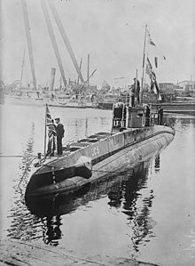 A minelaying German Type UC I submarine SM UC 5 afloat.jpg