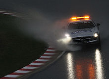The safety car was used to evaluate the weather conditions during the postponed qualifying session on Saturday. Safety Car track inspection lap 2010 Japan Saturday.jpg