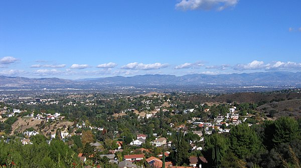 The San Fernando Valley looking northeast; from the top of Topanga Overlook Park above Woodland Hills in foreground