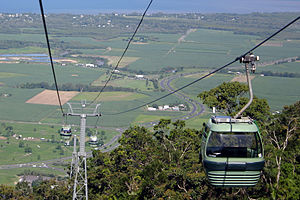 Cable car and coastline north of Cairns