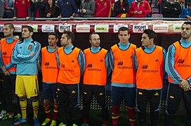 Spain - Chile - 10-09-2013 - Geneva - Mario Suarez, Iker Casillas, Jesus Navas, Jordi Alba, Andres Iniesta, Nacho, Koke and Alvaro Negredo.jpg