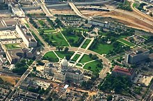 Birds eye view of Minnesota State Capitol mall in 2012 St. Paul, Minnesota, State Capitol in foreground (Cropped).jpg