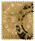 1883 Straits Settlements 4c stamp. Stamp Straits Settlements 1883 4c.jpg
