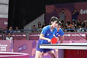 Deutsch: Tischtennis bei den Olympischen Jugendspielen 2018; Tag 9, 15. Oktober 2018; Mixed, Finale, Mixed-Doppel – Miu Hirano & Tomokazu Harimoto (JPN) gegen Sun Yingsha & Wang Chuqin (CHN) 1:3 English: Table tennis at the 2018 Summer Youth Olympics at 15 October 2018 – Mixed Final, Mixed-Double – Miu Hirano & Tomokazu Harimoto (JPN) Vs Sun Yingsha & Wang Chuqin (CHN) 1:3