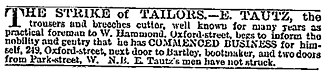 Advertisement. The Times, 14 May 1867. Tautz Times 1867.jpg