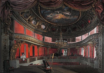 L'intérieur du théâtre de la reine au Petit Trianon en 1838, 1838, Versailles, musée national des châteaux de Versailles et de Trianon.