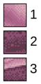 Details from The Gunk. 1. The basic form of dithering, using two colors in a 2×2 checkerboard pattern. 2. Stylized dithering with 2×2 pixel squares randomly scattered. 3. Anti-aliasing can be done, by hand, to smooth curves and transitions.