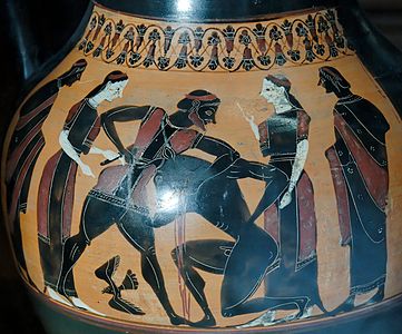Theseus and the Minotaur. Side A from a black-figure Attic amphora, c. 540 BC.