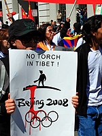Pro-Tibetan independence protests during the Olympic Torch Relay. Tibet Olympics.jpg