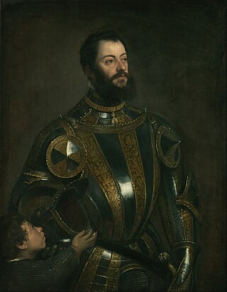 <i>Portrait of Alfonso dAvalos with a Page</i> Painting by Titian