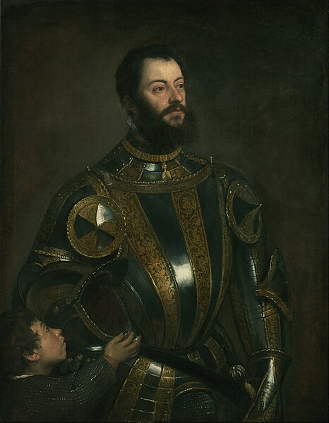File:Titian (Tiziano Vecellio) (Italian) - Portrait of Alfonso d'Avalos, Marquis of Vasto, in Armor with a Page - Google Art Project.jpg