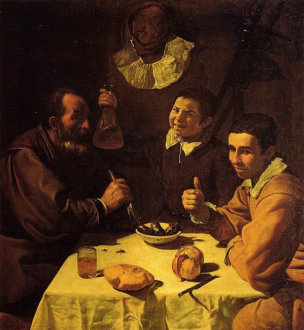 Bread, wine, and fruit: The Lunch by Diego Velázquez, c. 1617