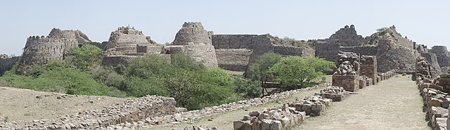 Panoramic view of the massive bastions of Tughluqabad Fort