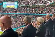 Supporters at the UEFA Euro 2020 final UEFA Euro 2020 Final - Sergio Mattarella with Gabriele Gravina and Gianni Infantino.jpg