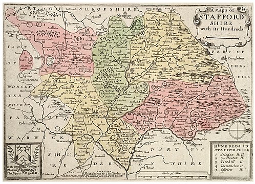 Map of Staffordshire and its hundreds, by Wenceslas Hollar, c. 1627–1677