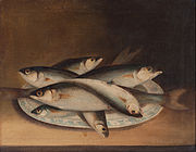 青模様の皿の上の魚(1845)