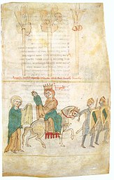 Übergabe des Thronfolgers, des späteren Friedrich II, durch Konstanze von Sizilien an die Herzogin von Spoleto