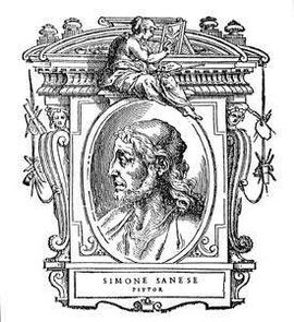 Retrach de Simone Martini dins Le Vite de Giorgio Vasari (edicion de 1568).