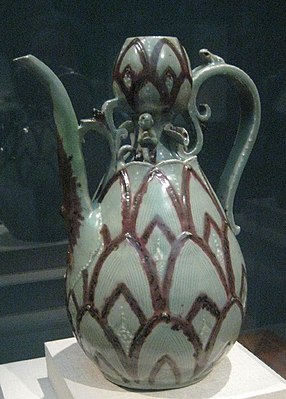 Wine ewer, celadon with iron painting cheolhwa technique, Goryeo Dynasty, c. 1250 AD