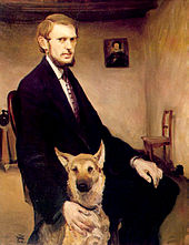 Miroslav Kraljevic, self-portrait 1910, Miroslav Kraljevic, Autoportret sa psom, ulje, 110x85,5, Moderna galerija Zagreb.jpg