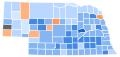 Vainqueur démocrate par comté : Krist en bleu et Ward en orange.