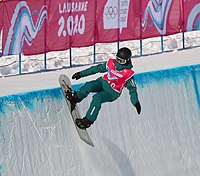 Alexander Chen bij de halfpipe-wedstrijd