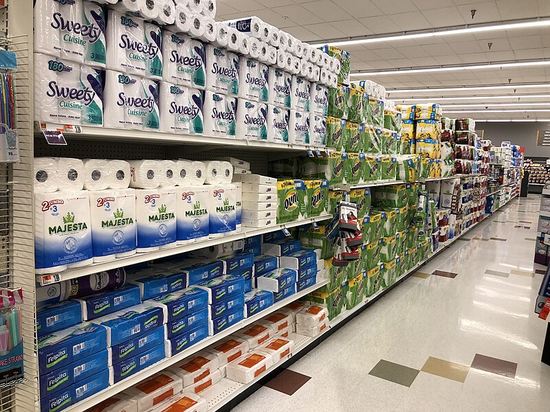 File:2020-07-18 19 31 27 Fully stocked paper towel and bathroom tissue shelves within the Giant supermarket at Franklin Farm Village Shopping Center in the Franklin Farm section of Oak Hill, Fairfax County, Virginia.jpg