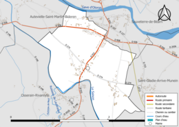 Carte en couleur présentant les réseau hydrographique de la commune