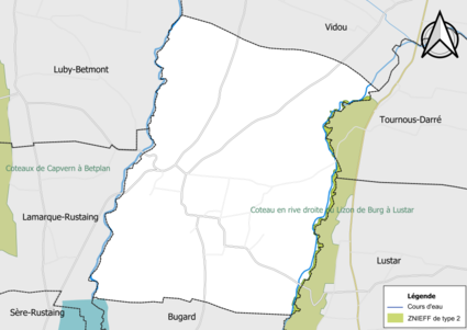 Carte de la ZNIEFF de type 2 sur la commune.