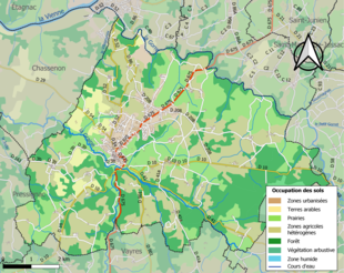 Barevná mapa znázorňující využití půdy.