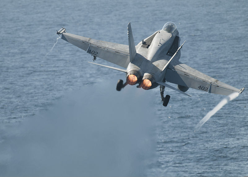 File:A U.S. Navy F-A-18C Hornet aircraft assigned to Strike Fighter Squadron (VFA) 131 launches from the aircraft carrier USS Dwight D. Eisenhower (CVN 69), not pictured, in the Arabian Sea June 3, 2013 130603-N-XQ474-147.jpg