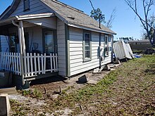 A home shifted off its foundation in Panama City, Florida from an EF2 tornado. A home shifted off its foundation in Panama City, Florida from the tornado.jpg