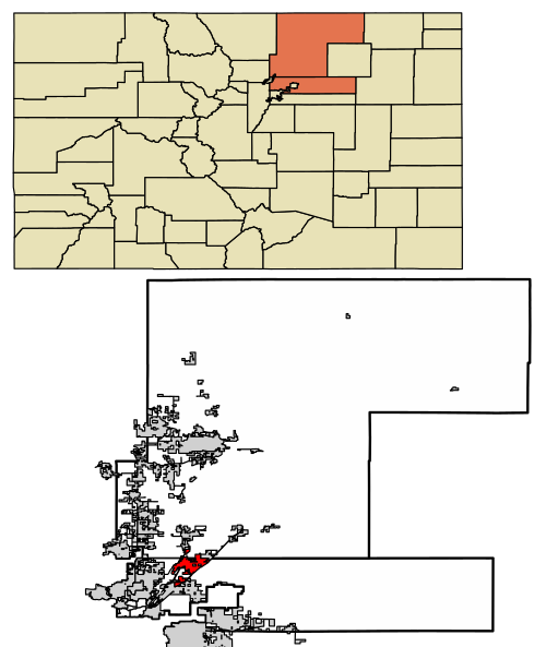 Location of the City of Brighton in Adams and Weld counties, Colorado.