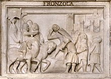 Espugnazione del castello di Fronzola in Casentino, dal cenotafio del vescovo Guido Tarlati, 1330, Duomo di Arezzo