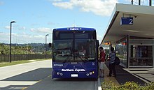 Passengers board a MAXX-branded Northern Express operated by Ritchies Transport on the Northern Busway. Aklbusway14.jpg