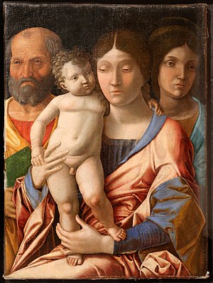 Andrea mantegna، sacra famiglia con una santa (verona، castelvecchio) 00،0.jpg