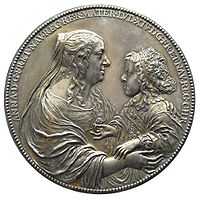 .Anne d'Autriche et le jeune Louis XIV, médaille, 1645.