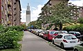 Čeština: Pohled od východu do Arménské ulice ve Vršovicích v Praze 10. V pozadí kostel sv. Václava. English: East view to Arménská street, Prague.