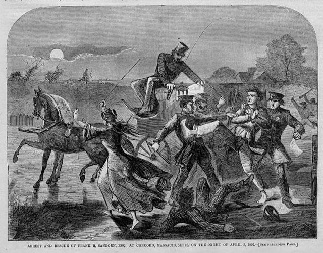 Frank Sanborn of Concord, MA, resists arrest by federal marshals in regard to his support of abolitionist John Brown