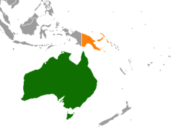 Mapa indicando locais da Austrália e Papua Nova Guiné